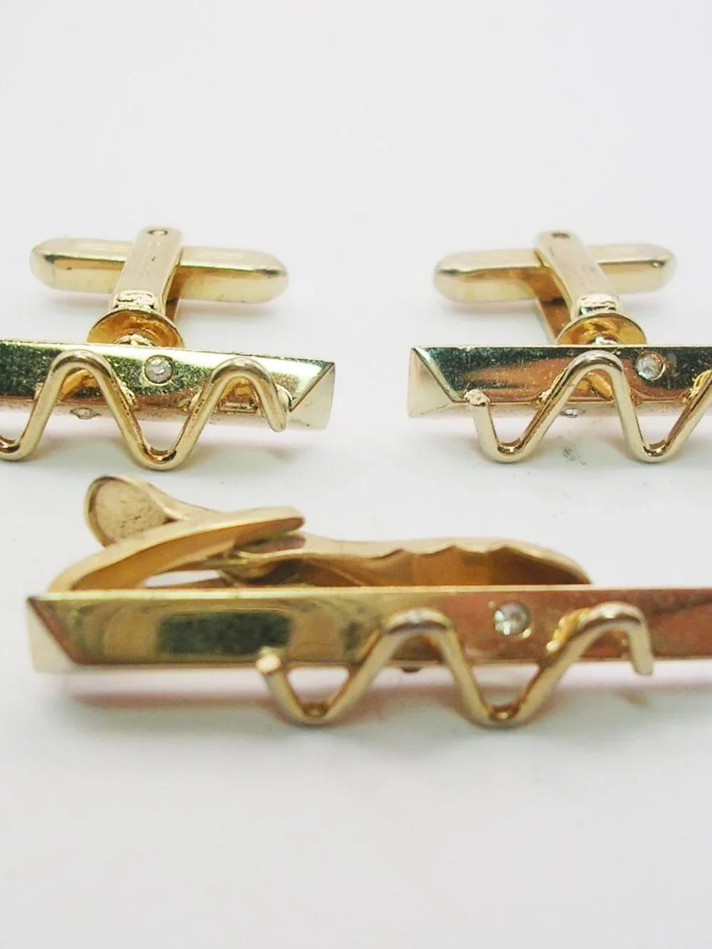 Vintage Cuff Links Tie Clip Bar Set classic Men's Suit Accessory